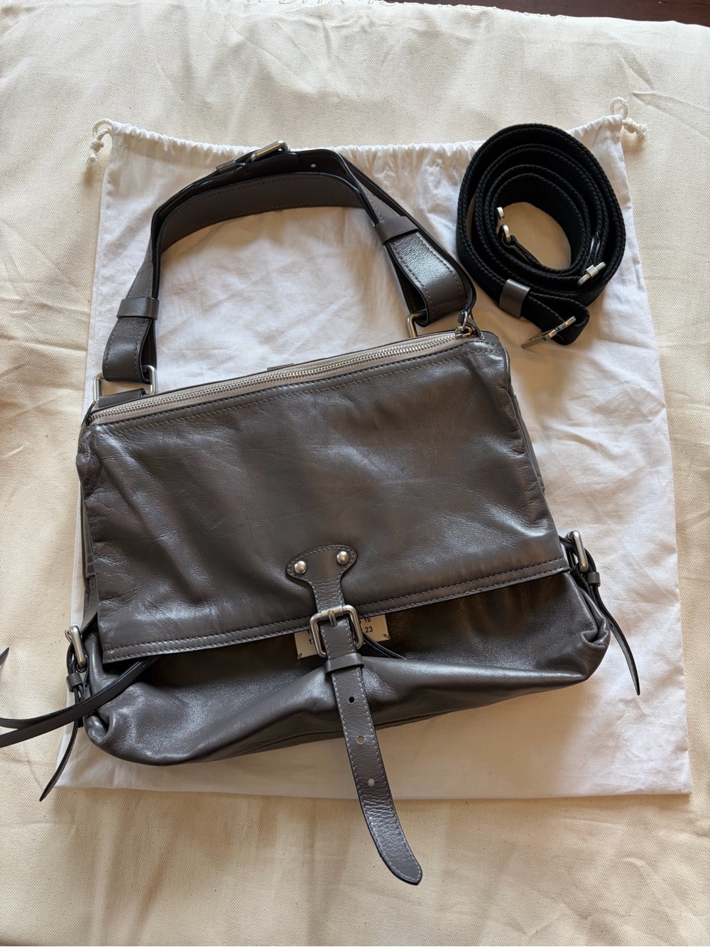 Maison Margiela Gray Leather Messenger Bag